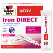 Illustration of the product packaging Doppelherz aktiv Iron DIRECT front view